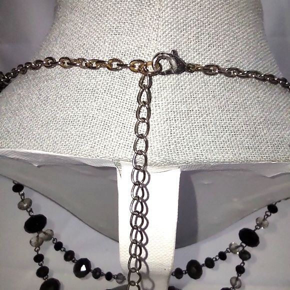 22 Inch Three Tier Black & Clear Beaded Necklace - Picture 3 of 3